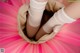 A close up of a pair of ballet shoes on a pink tutu.