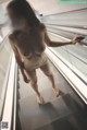 A naked woman walking down an escalator with the words SMART.